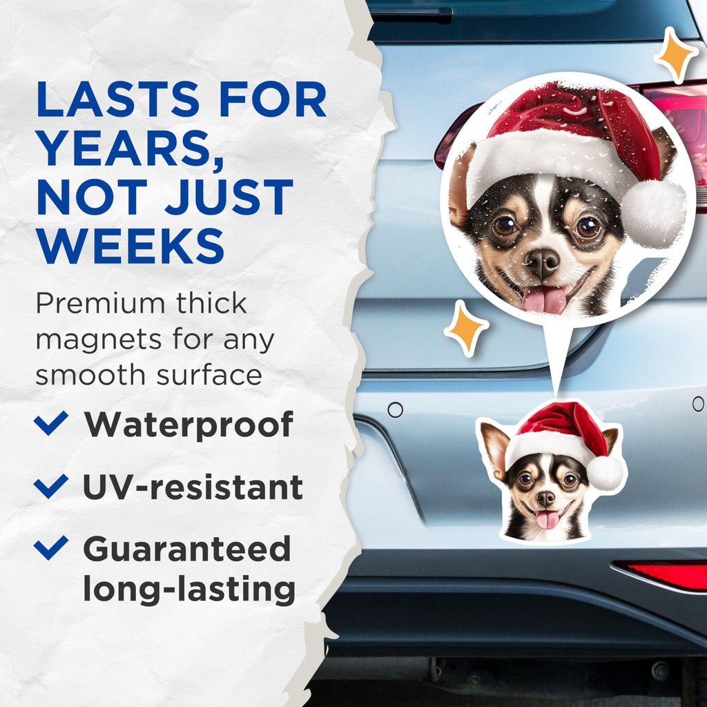 (2 Pack) Christmas Chihuahua Magnets - Holiday Dog Decor - Pet Lover Fridge Accessory - 5 Inches On Longest Side - Thick Durable Magnet - Made in USA - MAG30532