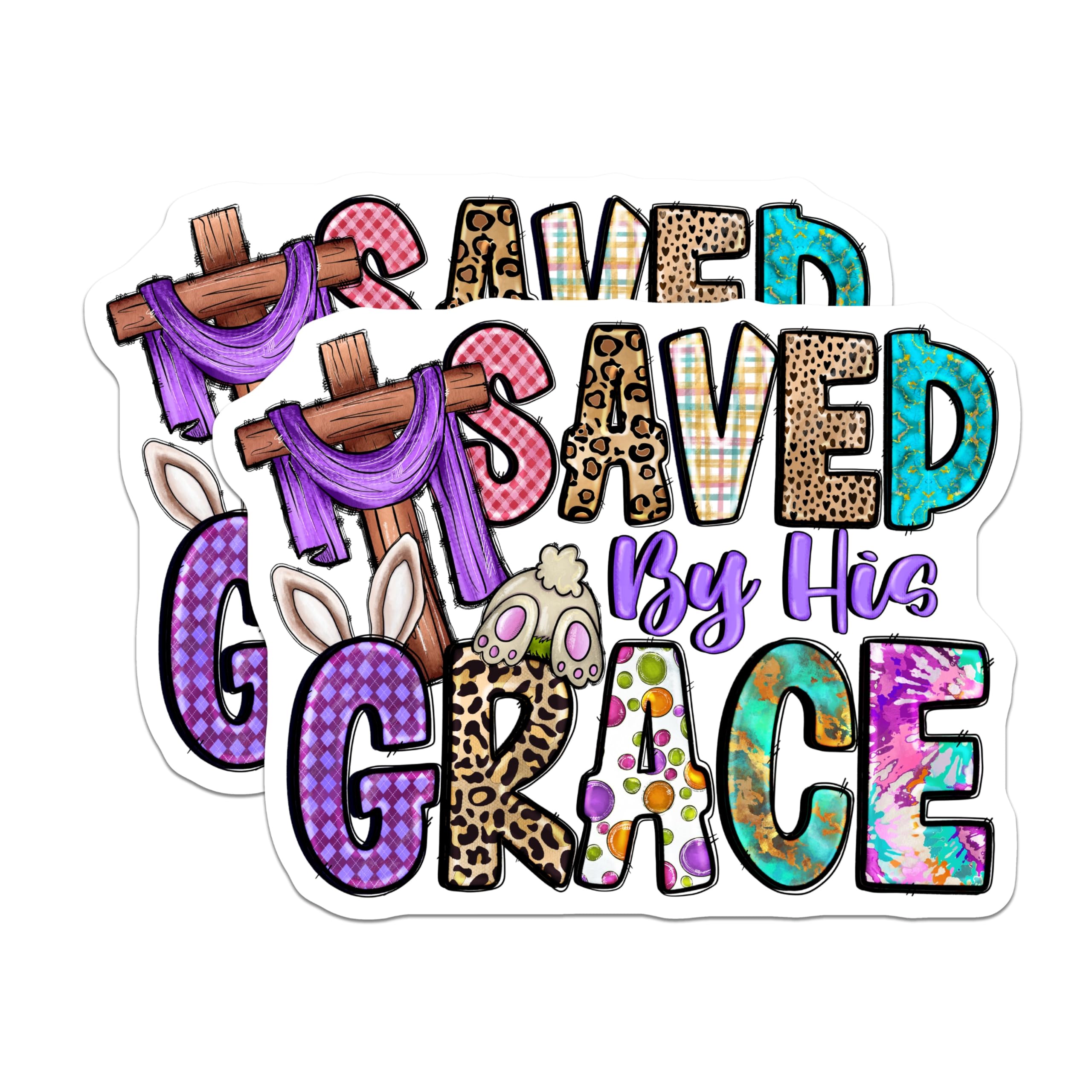 (2 Pack) Saved By His Grace Magnets - Christian Easter Decor - Faith Inspiration Statement - 5 Inches On Longest Side - Thick Durable Magnet - Made in USA - MAG27860