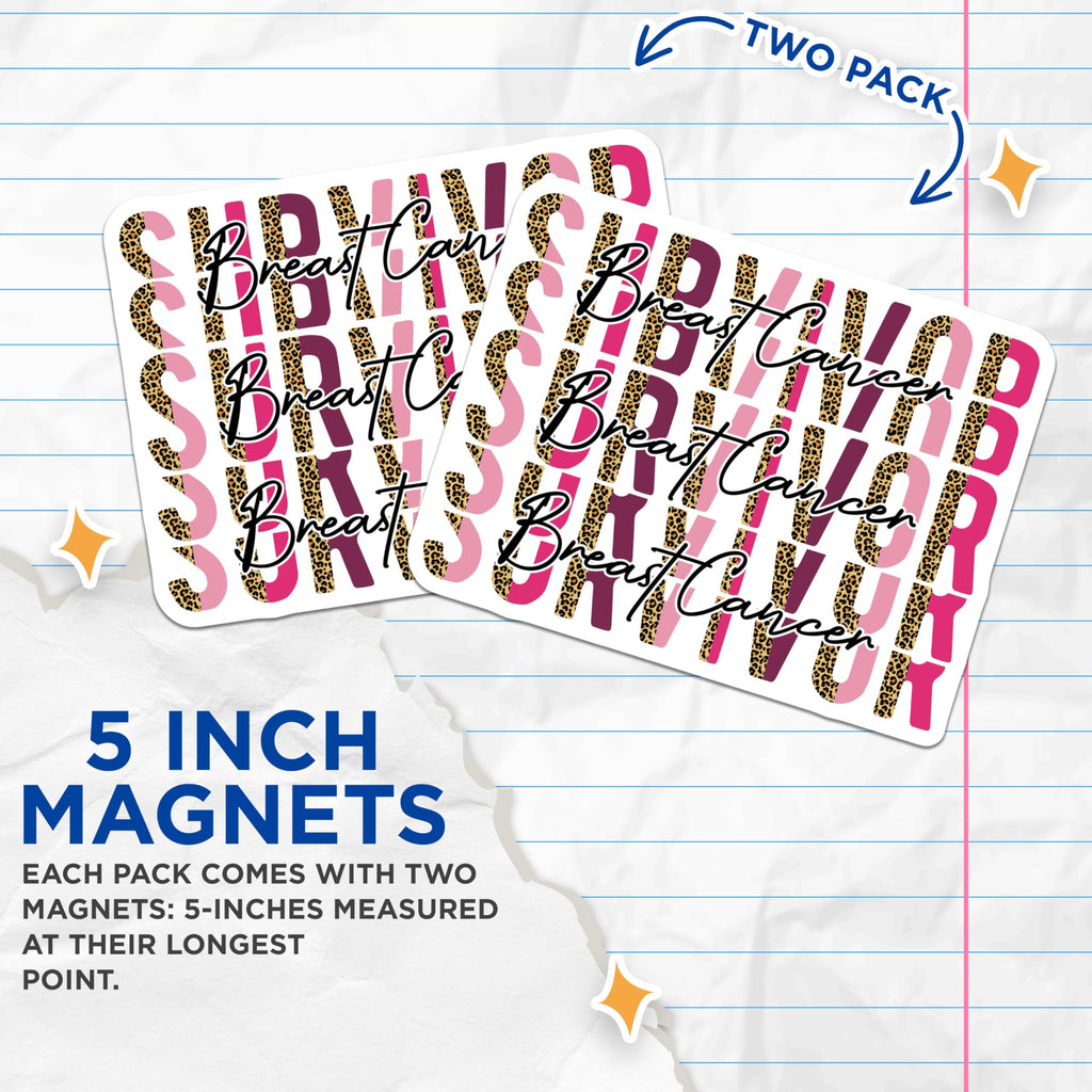 (2 Pack) Breast Cancer Awareness Magnets - Survivor Magnet - Leopard Print Ribbon Magnet - 5" On Longest Side - Premium Magnet - for Cars, Refrigerators, Toolboxes, Lockers - Made in USA - MAG16775
