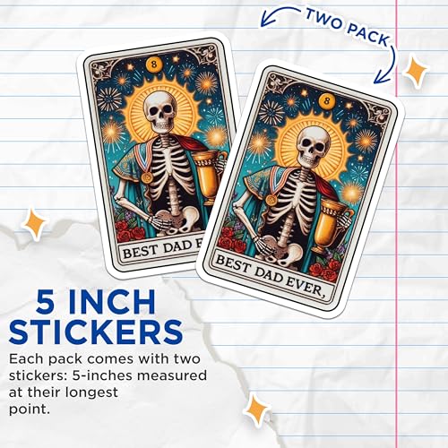 (2 Pack) Best Dad Ever Stickers - Skull Art Stickers - Dad Appreciation Stickers - 5" On Longest Side - Sticks to Smooth Flat Surfaces - Made in USA - BMCS4774