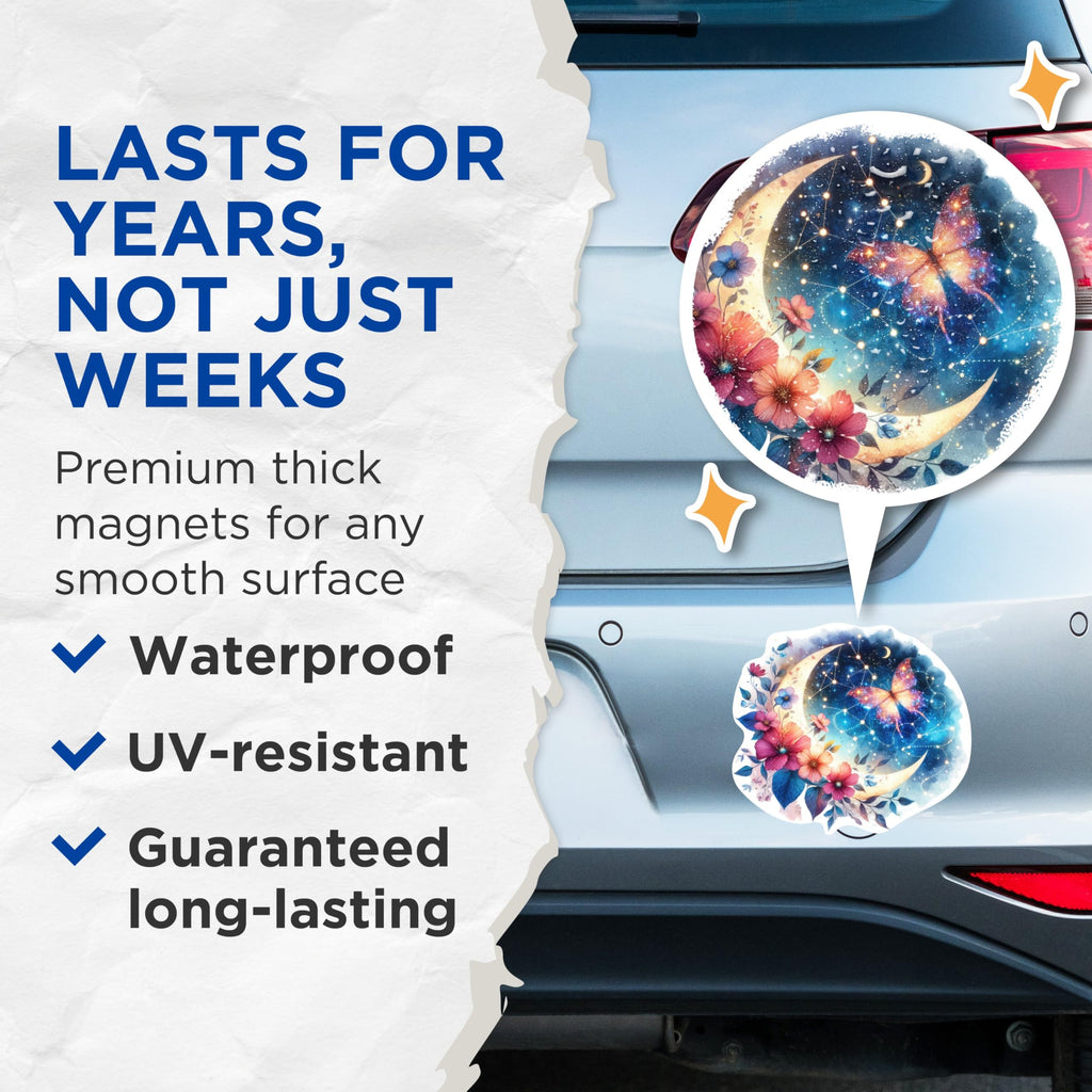 (2 Packs) Magical Moon Mystical Celestial Magnets - Spiritual Cool Nature Magnets - 5 Inches On Longest Side - Premium Magnet - for Fridges, Toolboxes, Cars - Made in USA - MAG2301