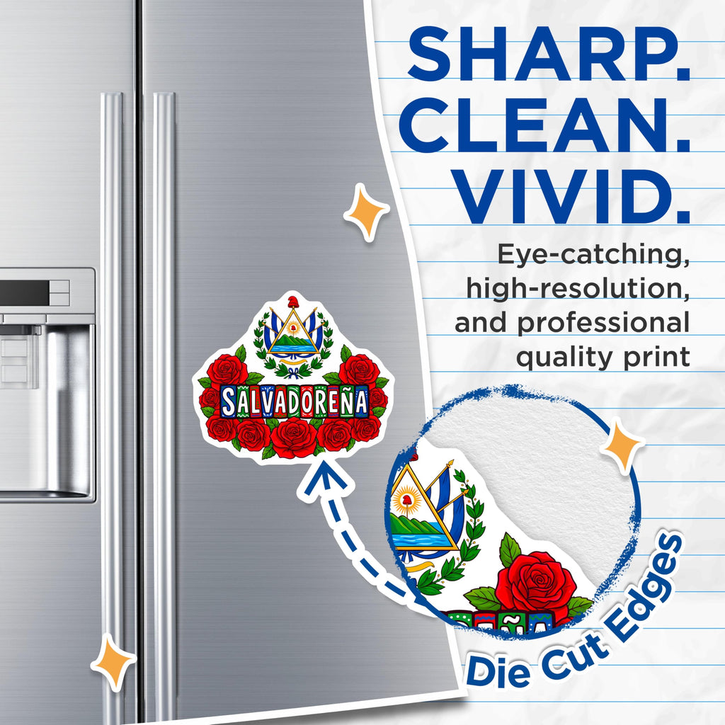 (2 Pack) Salvadoreña El Salvador National Magnets - Central American Heritage Emblem - Patriotic Roses Latina Culture - 5 Inches On Longest Side - Thick Durable Magnet - Made in USA - MAG23680