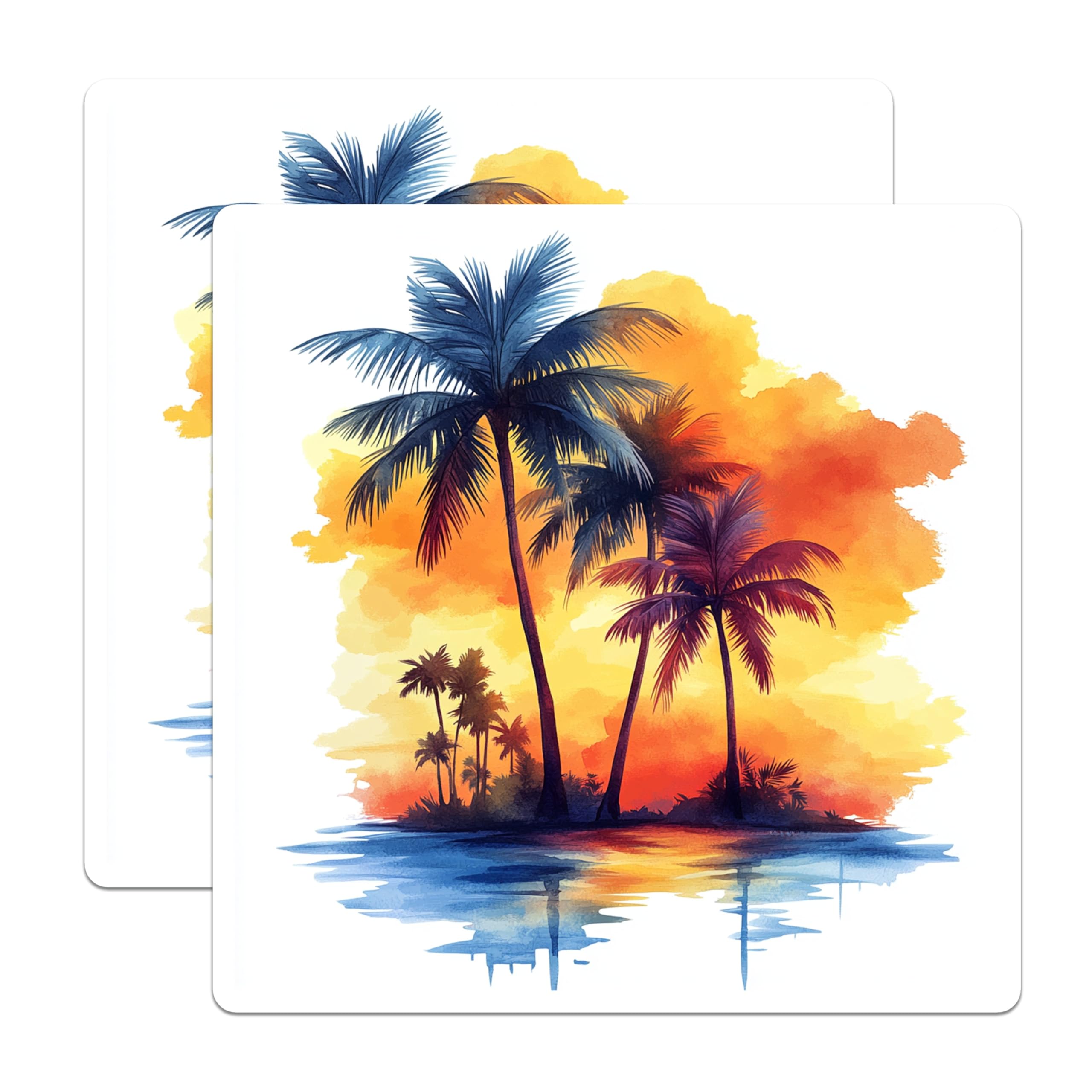 (2 Pack) Tropical Sunset Palm Tree Magnets - Beach House Decor - Island Life Refrigerator Accent - 5 Inches On Longest Side - Thick Durable Magnet - Made in USA - MAG25068