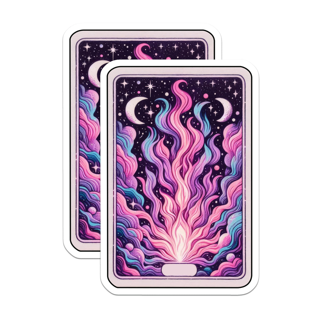 (2 Pack) Ethereal Cosmic Flame Magnets - Mystical Fire Art Decor - Celestial Moon Stars Aesthetic Fridge Locker Magnets - 5 Inches On Longest Side - Thick Durable Magnet - Made in USA - MAG23070