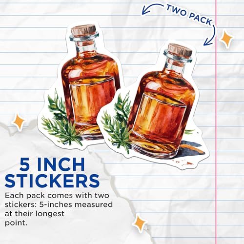 (2 Pack) Oil Bottle Art Stickers - Botanical Illustration - Herb and Spice Kitchen Decor - 5" On Longest Side - Sticks to Smooth Flat Surfaces - Made in USA - BMCS6668