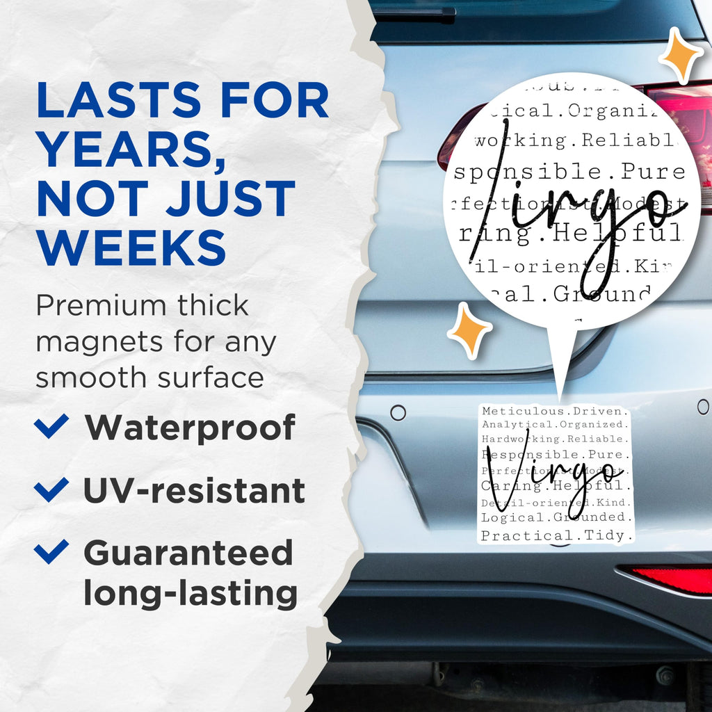 (2 Pack) Virgo Zodiac Magnets - Astrology Sign - Virgo Traits Horoscope Refrigerator - 5" On Longest Side - Sticks to Smooth Flat Surfaces - Made in USA - MAG10556