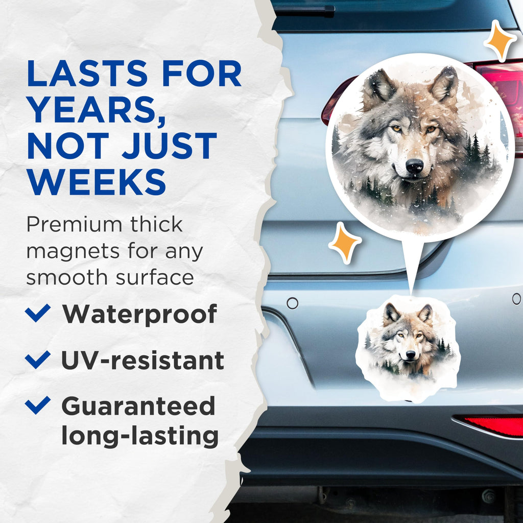 (2 Pack) Wolf Art Magnets - Nature Inspired - Animal Lover's Ative Magnets - 5" On Longest Side - for Cars, Fridges, Toolboxes - Made in USA - MAG3804