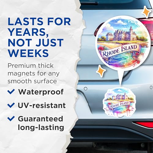 (2 Pack) Rhode Island Magnets - Travel Souvenir - Coastal Decor - State Pride Collectible - 5" On Longest Side - for Cars, Fridges, Toolboxes - Made in USA - MAG6800