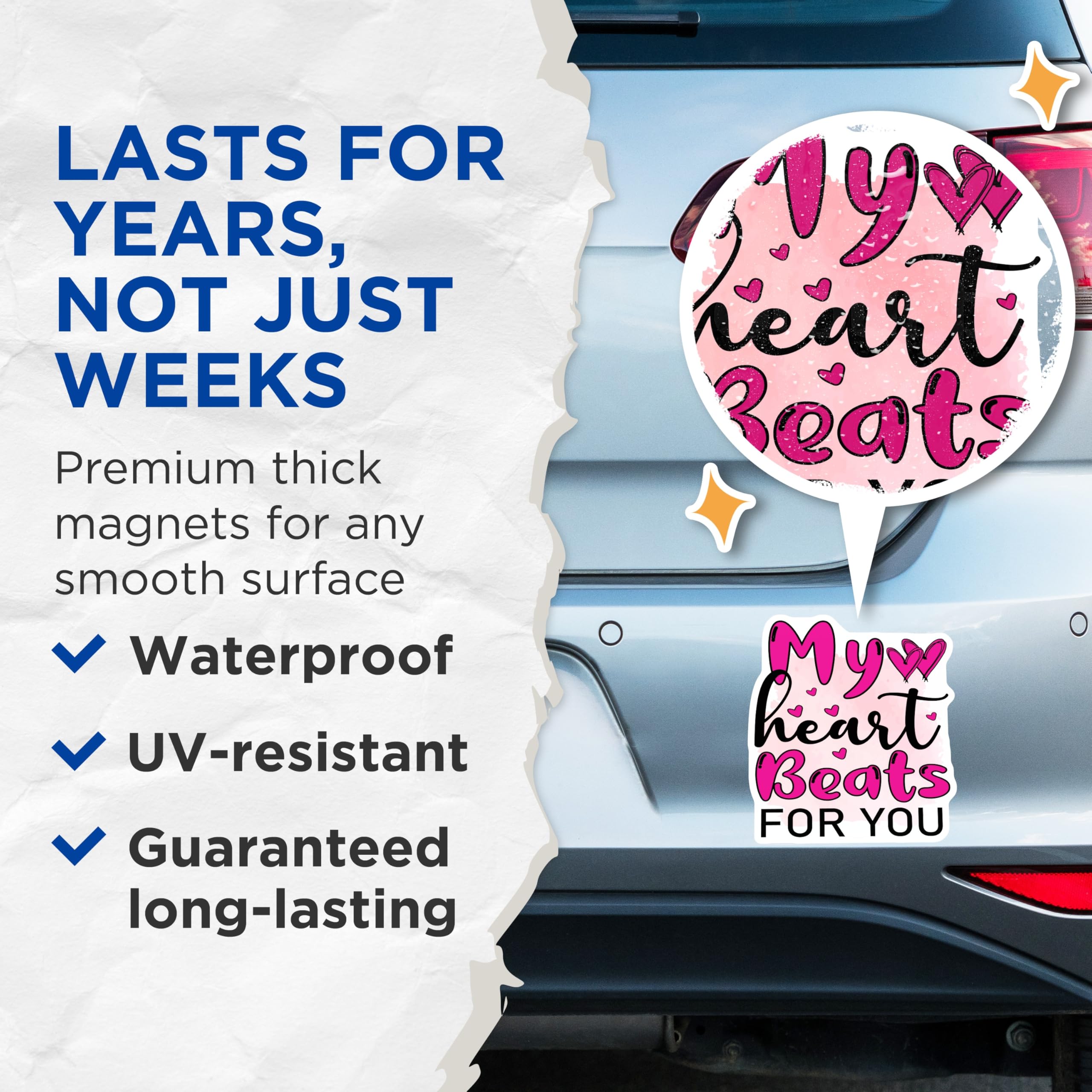 (2 Pack) My Heart Beats for You Magnets - Romantic Sentiment Decor - Heartfelt Love Expression - 5 Inches On Longest Side - Thick Durable Magnet - Made in USA - MAG20583