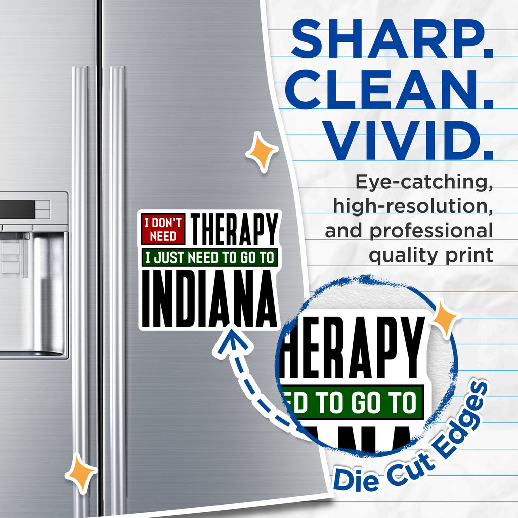 (2 Pack) Indiana Therapy Magnets - Hoosier State Humor - Indiana Native Decor - Funny Midwest Quote - 5 Inches On Longest Side - Thick Durable Magnet - Made in USA - MAG36747