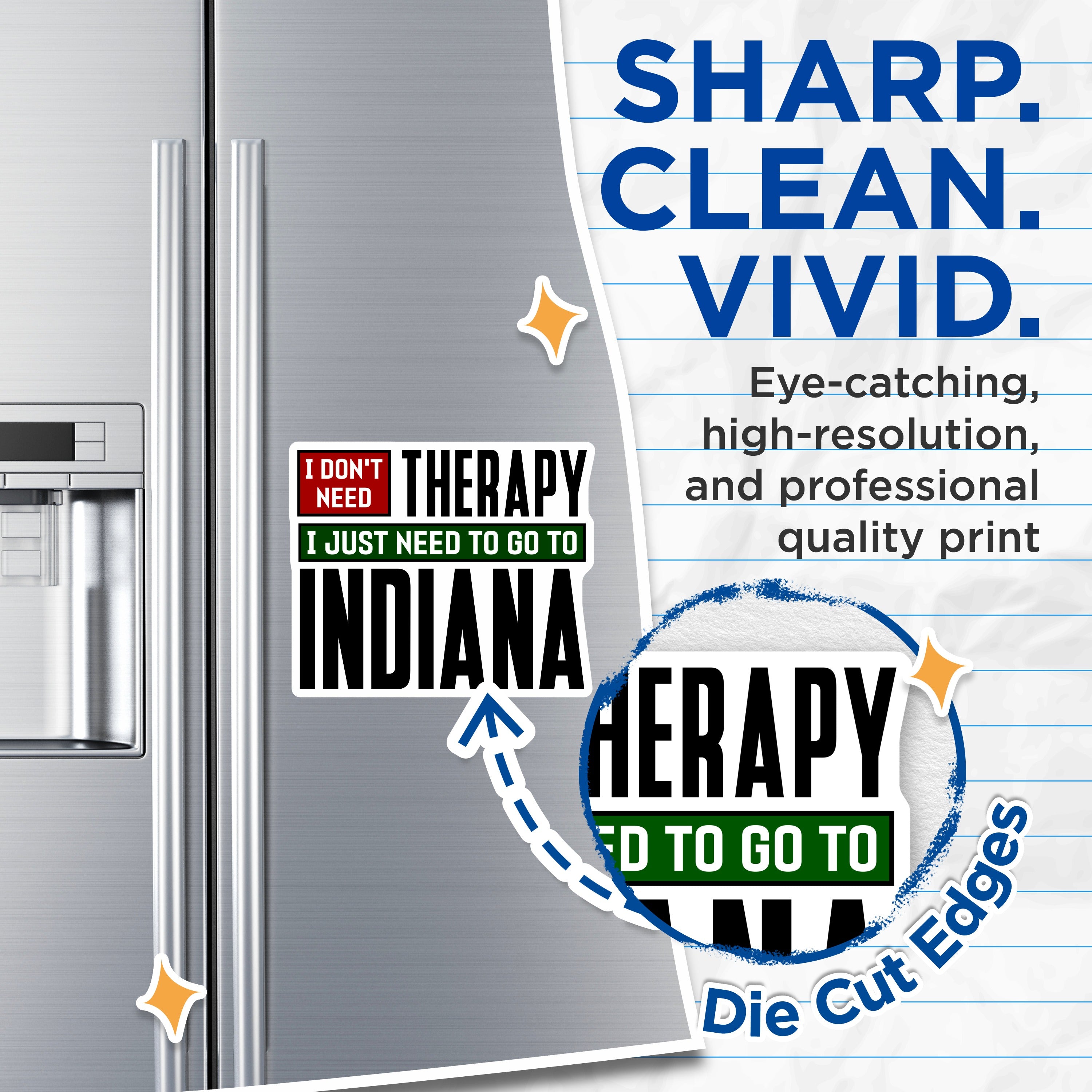 (2 Pack) Indiana Therapy Magnets - Hoosier State Humor - Indiana Native Decor - Funny Midwest Quote - 5 Inches On Longest Side - Thick Durable Magnet - Made in USA - MAG36747