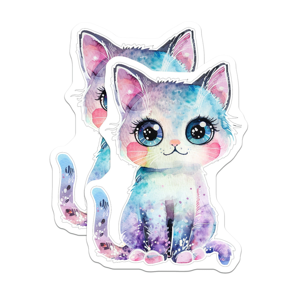 (2 Pack) Kawaii Cat Magnets - Watercolor Animal Lover Art - Fantasy Kitty Decor - 5 Inches On Longest Side - Thick Durable Magnet - Made in USA - MAG39601