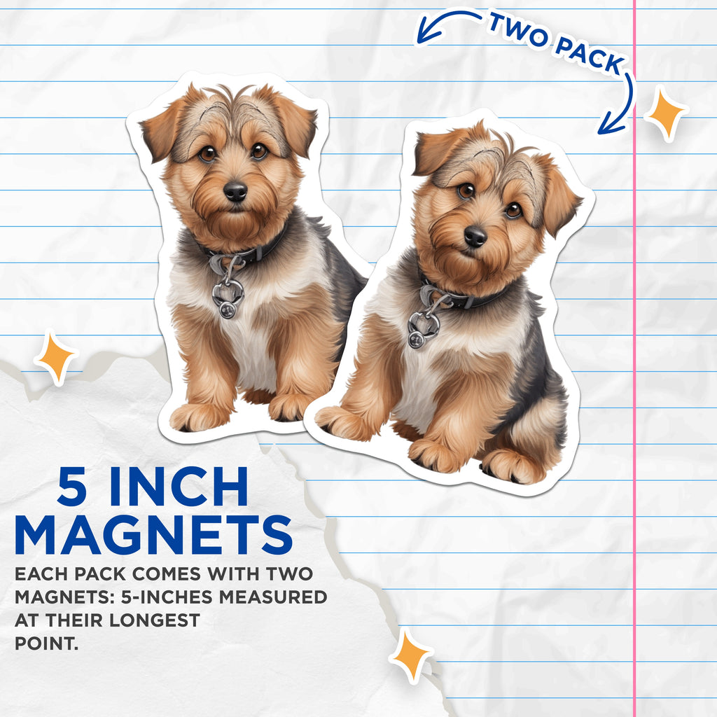 (2 Pack) Adorable Puppy Magnets - Fluffy Terrier Dog Art - Pet Lover Refrigerator Accent - Dog Owner Locker Decor - 5 Inches On Longest Side - Thick Durable Magnet - Made in USA - MAG37022