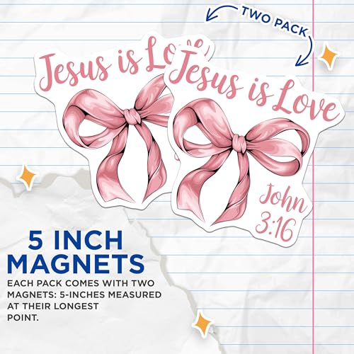 (2 Pack) Jesus is Love Magnets Magnets - John 3:16 - Inspirational Christian Decor - 5" On Longest Side - Made in USA - Sticks to Refrigerators & Metal Surfaces - MAG8924