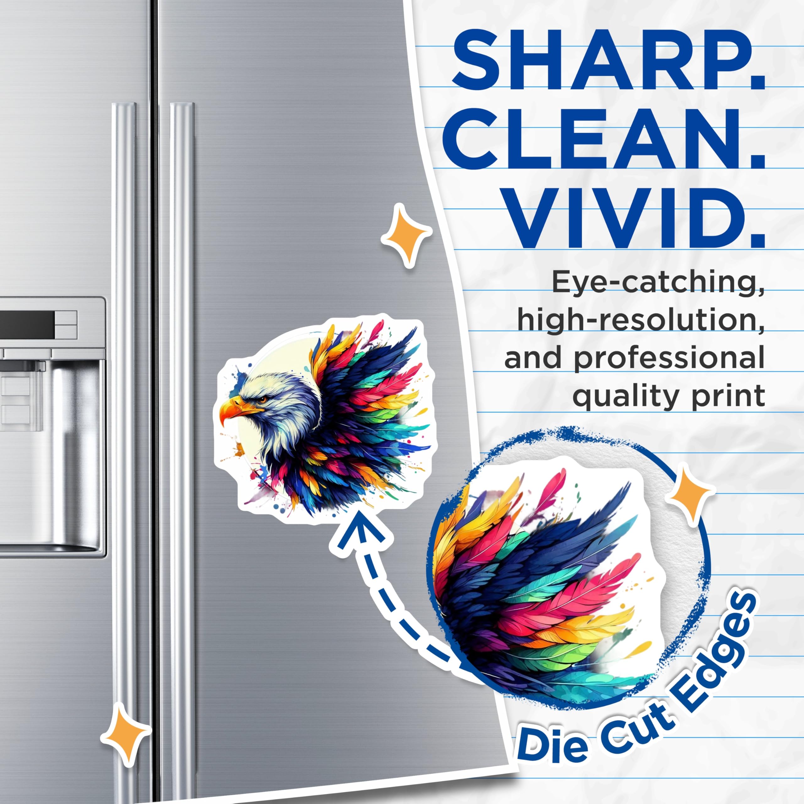 (2 Pack) Vibrant Rainbow Eagle Magnets - Majestic Bird Artwork - Refrigerator Locker Decor - 5 Inches On Longest Side - Thick Durable Magnet - Made in USA - MAG23110