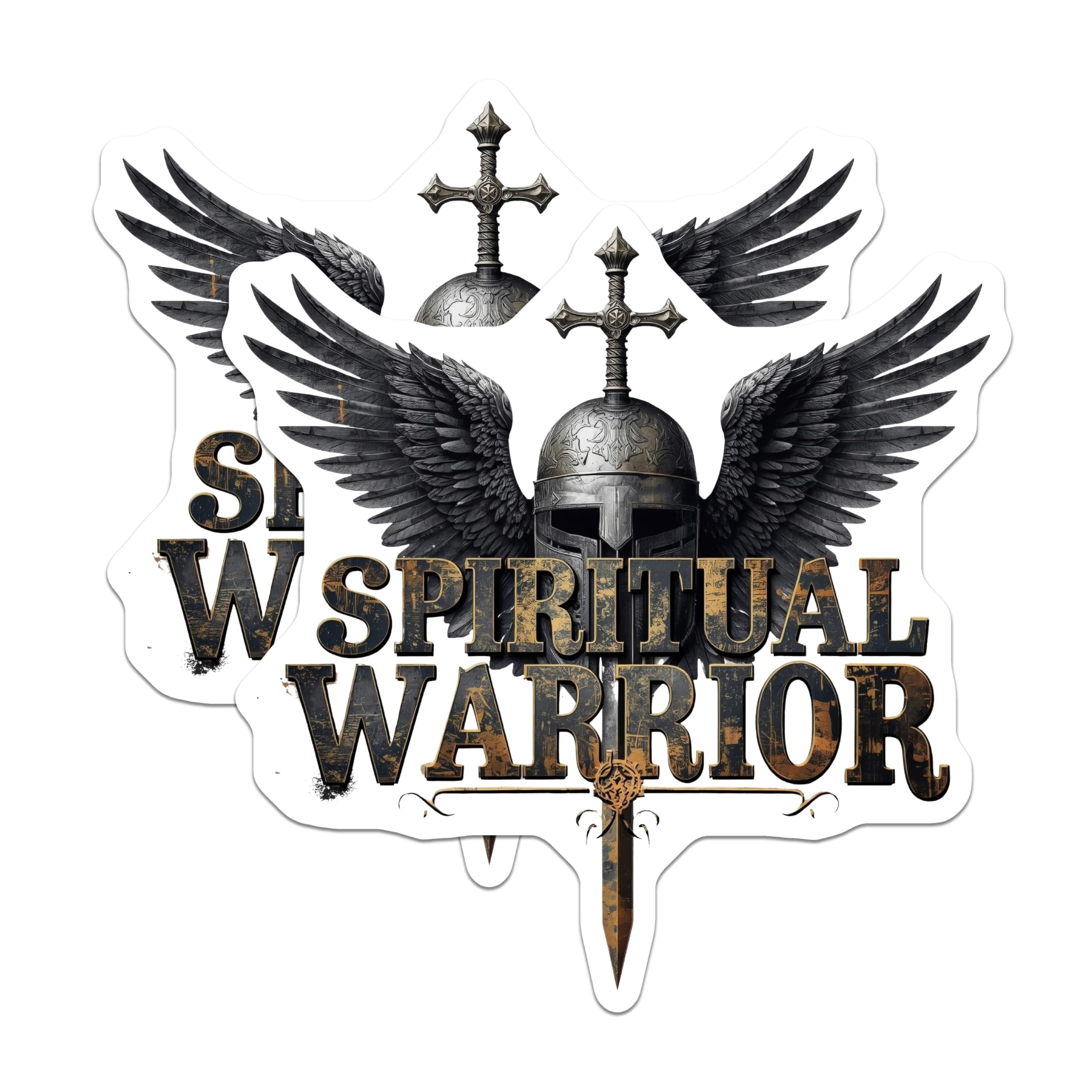 (2 Pack) Spiritual Warrior Magnets - Christian Knight Helmet - Angel Wings Cross Sword - Inspirational Faith Decor - 5 Inches On Longest Side - Thick Durable Magnet - Made in USA - MAG20123