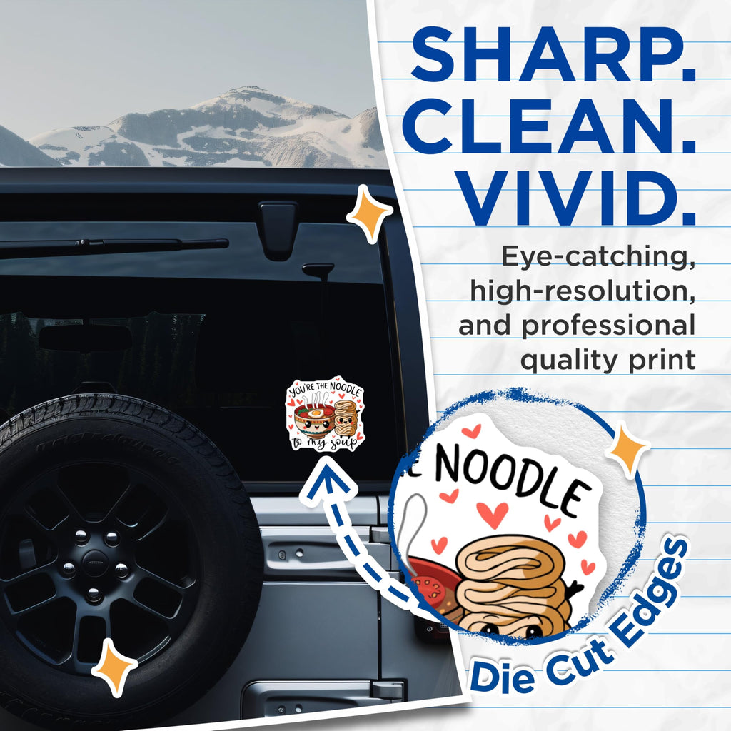 (2 Pack) Cute Food Stickers - Kawaii Ramen Stickers - Fun Noodle Stickers - 5" On Longest Side - Sticks to Smooth Flat Surfaces - Made in USA - BMCS5221