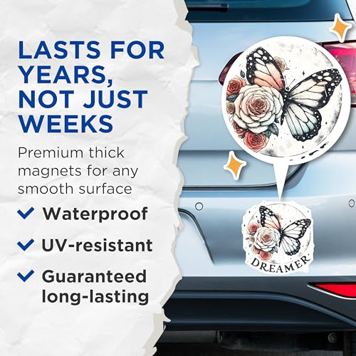(2 Pack) Butterfly and Roses Magnet - Inspirational Home Decor - 5" On Longest Side - Sticks to Smooth Flat Surfaces - Made in USA - MAG9732