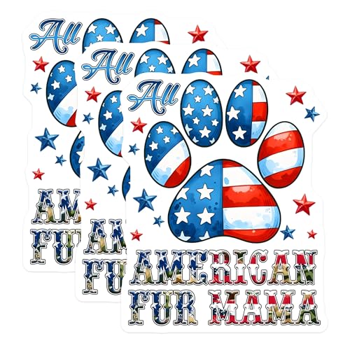 (3 Pack) American Fur Mama Decals - Patriotic Dog Mom - USA Flag Paw Print - 3 Inches On Longest Side - Easy Peel & Apply - Made in USA - 3MCS6218