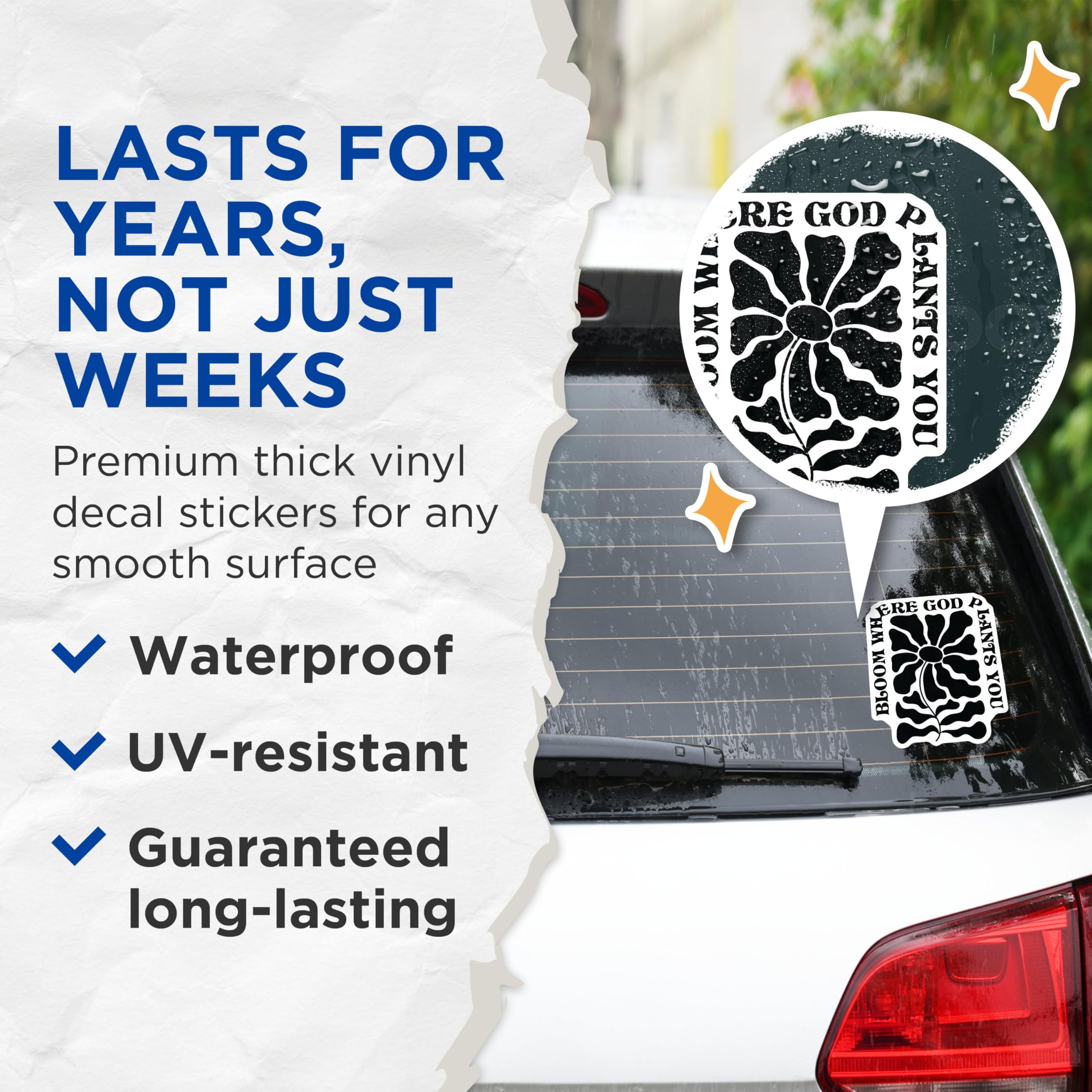 (2 Pack) Bloom Where God Plants You Stickers - Inspirational Flower Stickers - Motivational Quote Stickers - 5" On Longest Side - Sticks to Any Smooth Flat Surface - Made in USA - BMCS3098