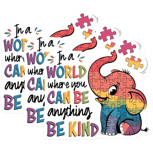 (3 Pack) Be Kind Decals - Elephant Puzzle - Autism Awareness Decal - 3 Inches On Longest Side - Easy Peel & Apply - Made in USA - 3MCS0050