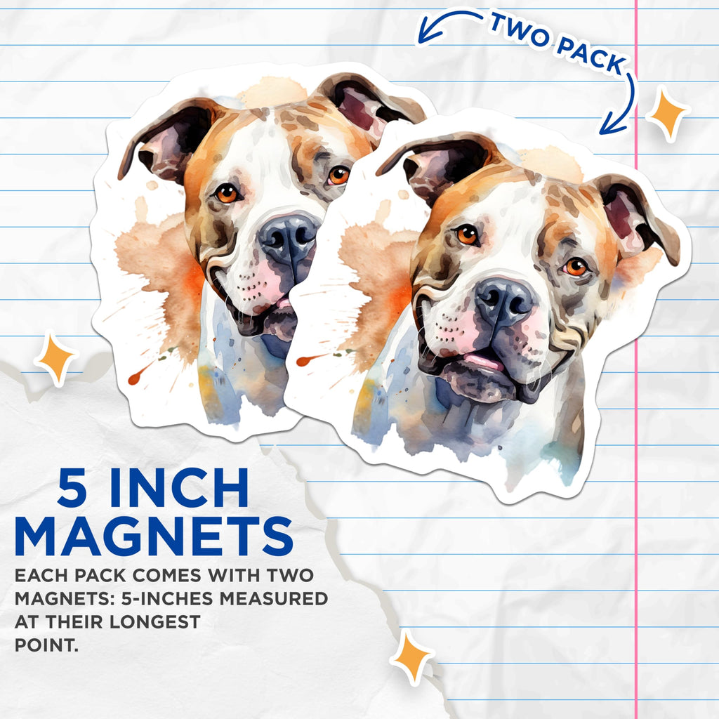 (2 Pack) American Bulldog Watercolor Magnets - Dog Lover Fridge Decor - Bully Breed Art Home - 5 Inches On Longest Side - Thick Durable Magnet - Made in USA - MAG27149