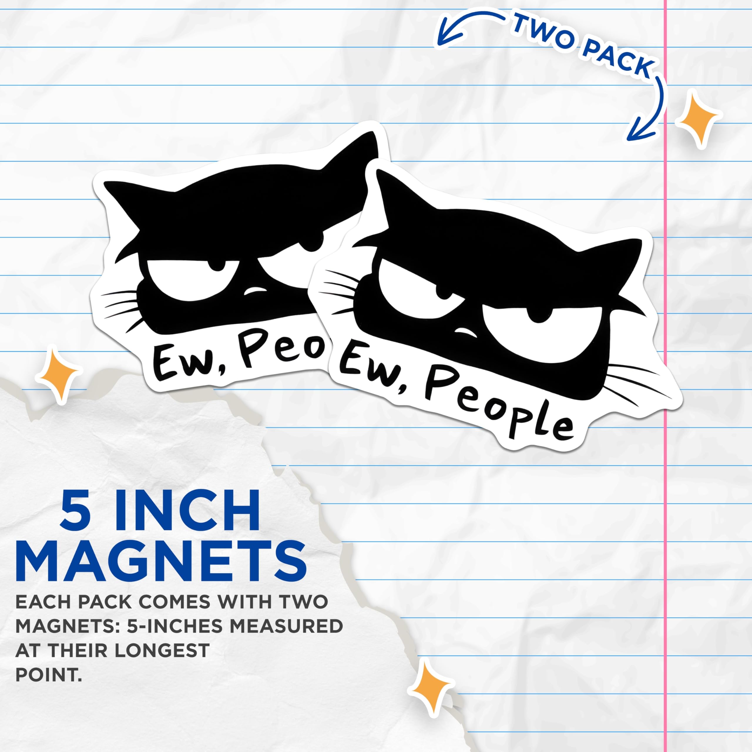 (2 Pack) Grumpy Cat Magnets - Ew People Meme - Sarcastic Cat Refrigerator Magnets - 5" On Longest Side - Premium Magnet - for Cars, Refrigerators, Toolboxes, Lockers - Made in USA - MAG16106