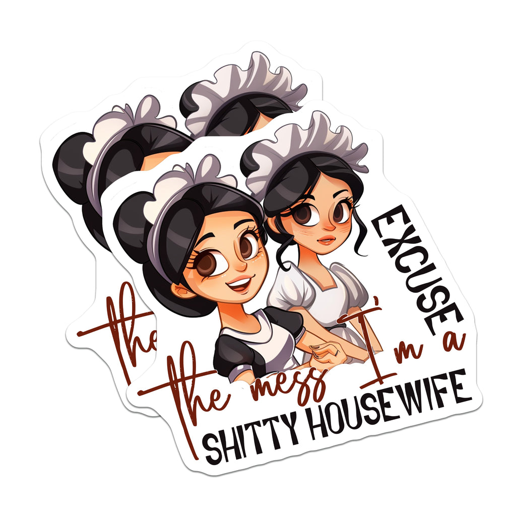 (2 Pack) Shitty Housewife Magnets - Funny Messy Maid Humor - Relatable Mom Fridge Decor - Kitchen Home Accessory - 5 Inches On Longest Side - Thick Durable Magnet - Made in USA - MAG37841