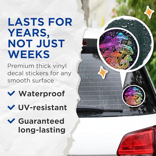 (2 Pack) Mushroom Stickers - Psychedelic Art Stickers - Colorful Mushroom Decals - 5" On Longest Side - Sticks to Smooth Flat Surfaces - Made in USA - BMCS6767