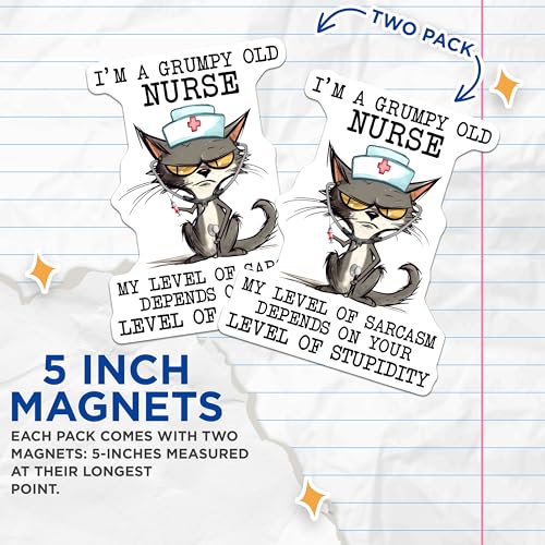 (2 Pack) Grumpy Old Nurse Magnets - Funny Nurse Decor - Sarcastic Nurse Quotes - 5" On Longest Side - for Cars, Fridges, Toolboxes - Made in USA - MAG7725