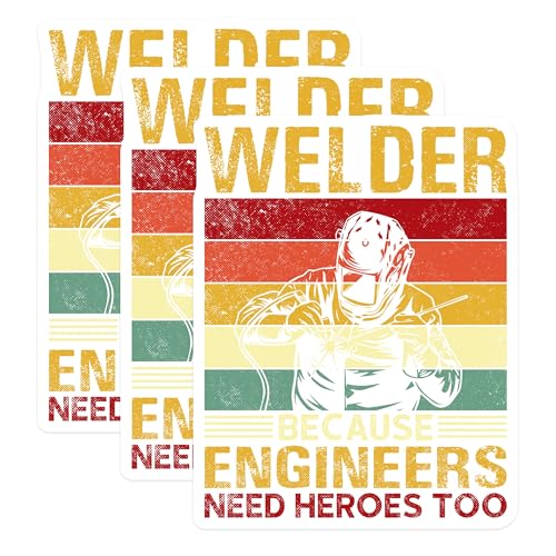 (3 Pack) Welder Decals - Welder Heroes - Engineer Welder Decals- 3 Inches On Longest Side - Easy Peel & Apply - Made in USA - 3MCS5086