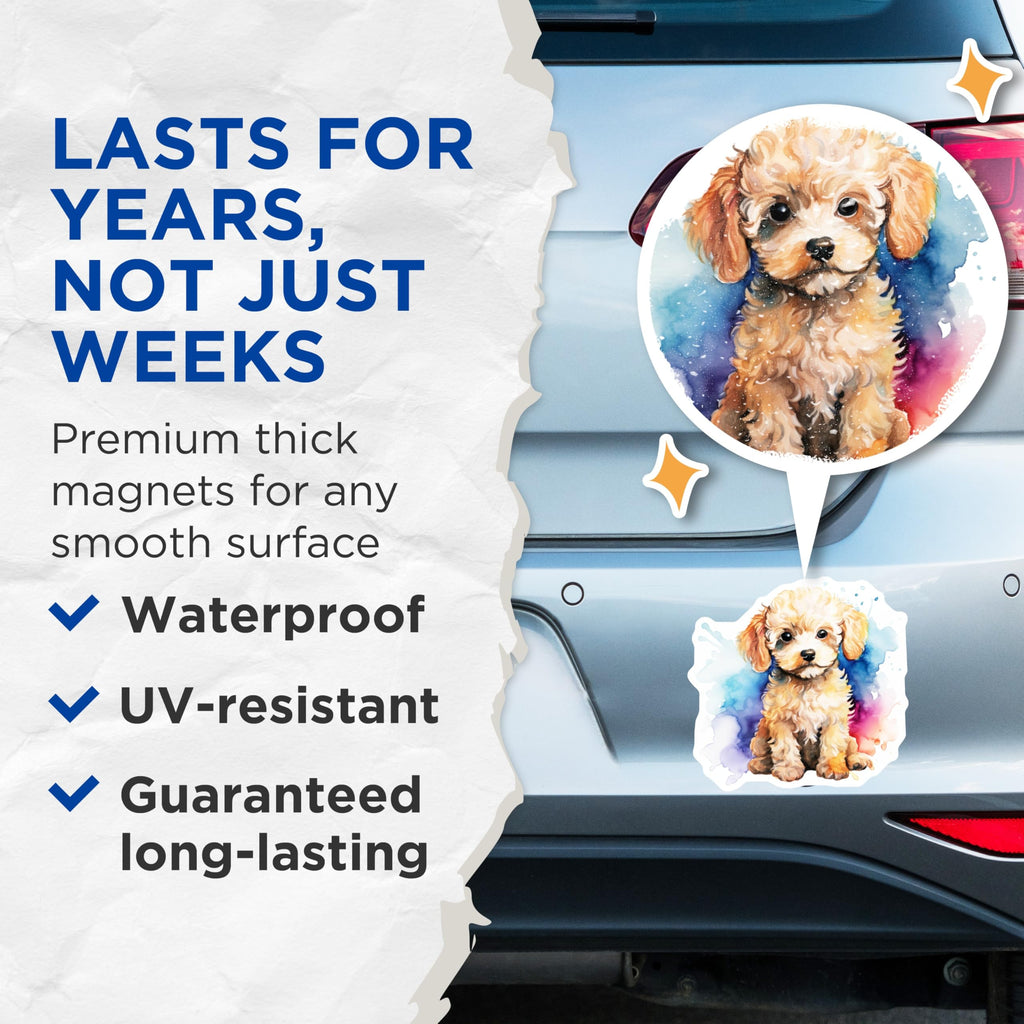 (2 Pack) Fluffy Puppy Magnets - Watercolor Poodle Dog Art - Pet Owner Fridge Locker Decoration - 5 Inches On Longest Side - Thick Durable Magnet - Made in USA - MAG28465