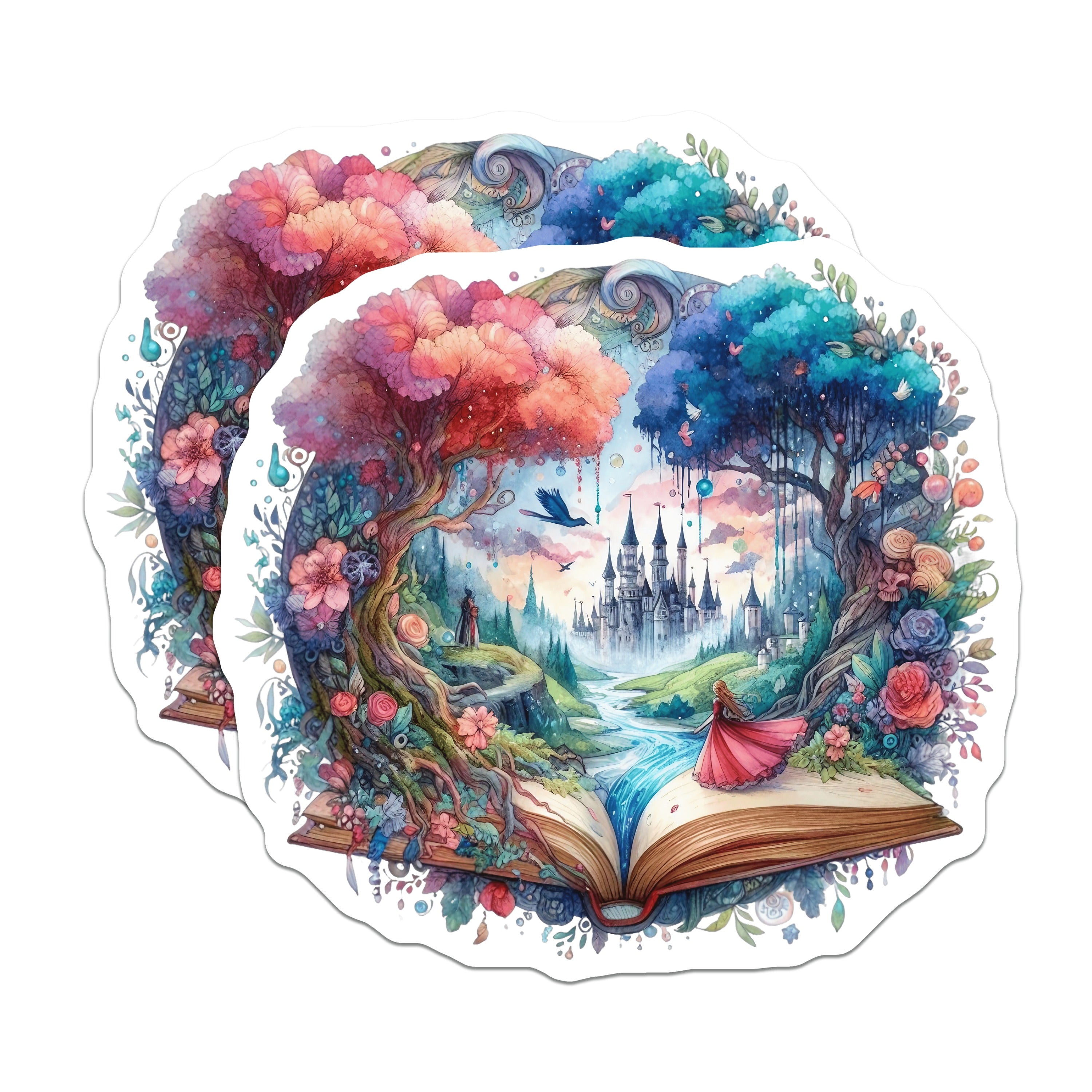 (2 Pack) Storybook Magnets - Fantasy Art Landscape - Magical Castle Scene Decor - Whimsical Reader Collector - 5 Inches On Longest Side - Thick Durable Magnet - Made in USA - MAG36149