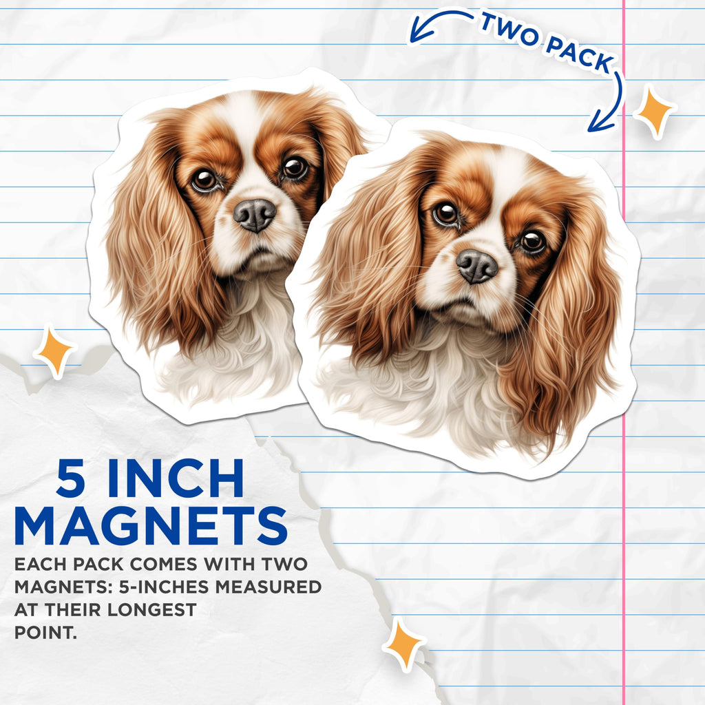 (2 Pack) Cavalier King Charles Spaniel Magnets - Dog Lover Accessory - Pet Owner Kitchen Decor - 5 Inches On Longest Side - Thick Durable Magnet - Made in USA - MAG29611
