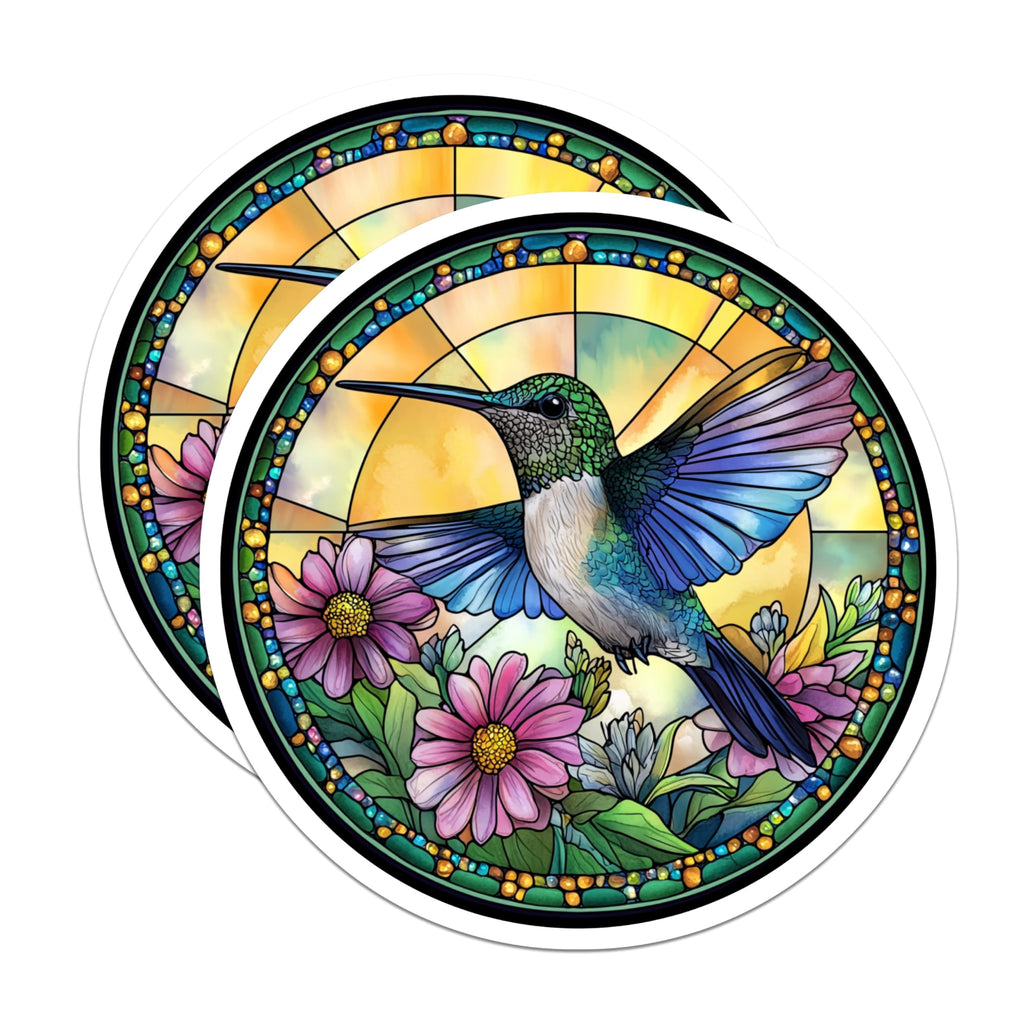 (2 Pack) Hummingbird Stained Glass Window Magnets - Vibrant Bird Art Decor - Nature Lover Kitchen Fridge Decor - 5 Inches On Longest Side - Thick Durable Magnet - Made in USA - MAG30420