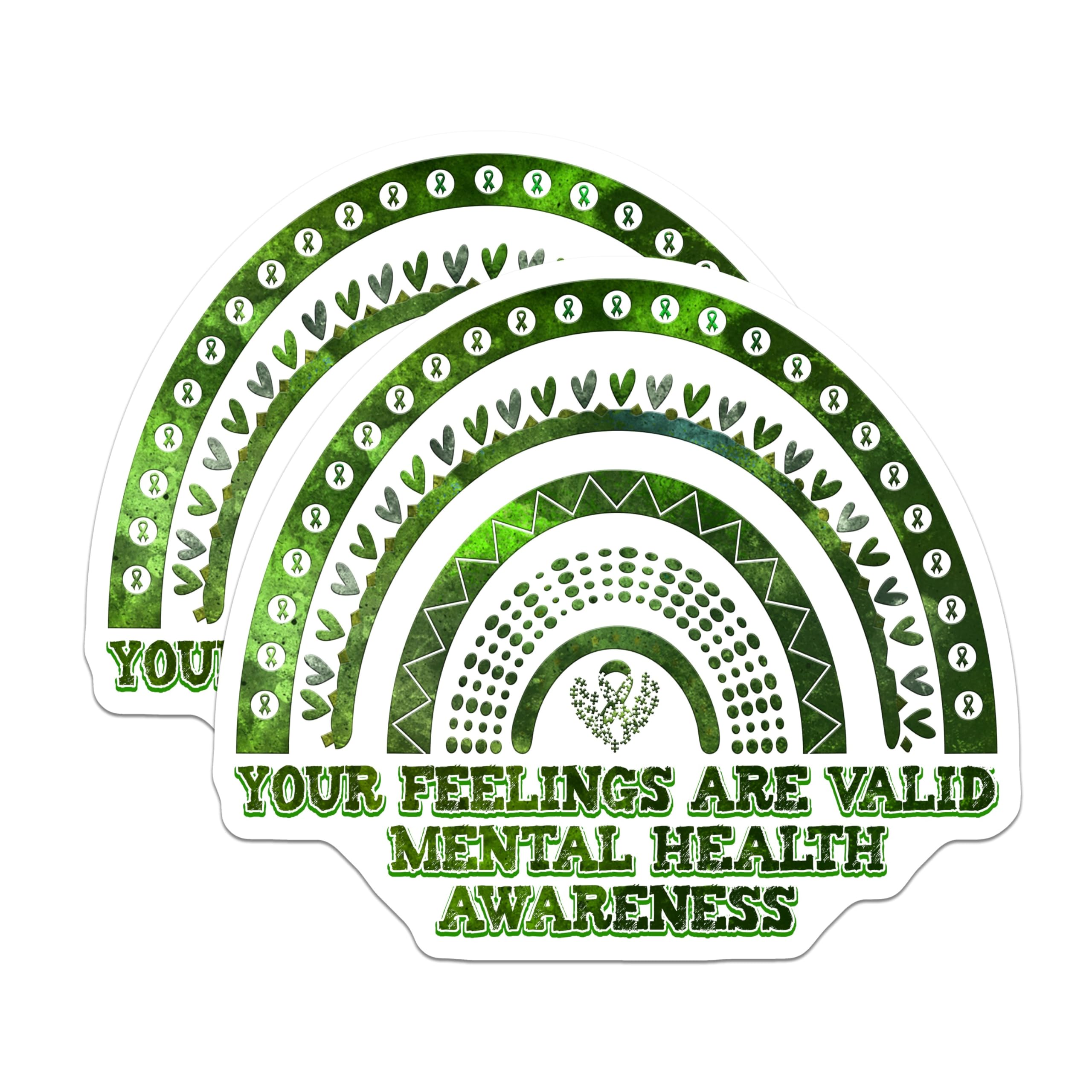 (2 Pack) Mental Health Awareness Stickers - Motivational Quote Stickers - Green Ribbon Stickers - 5" On Longest Side - Sticks to Smooth Flat Surfaces - Made in USA - BMCS4737
