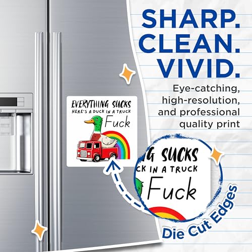 (2 Pack) Funny Duck Truck Magnets - Rainbow Duck Quote - Humor Car Accessory - Bright Fridge Magnet Set - 5" On Longest Side - for Cars, Fridges, Toolboxes - Made in USA - MAG5623
