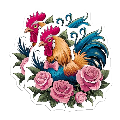 (2 Pack) Colorful Rooster Art Magnet - Farmhouse Decor - 5" On Longest Side - Sticks to Smooth Flat Surfaces - Made in USA - MAG9439