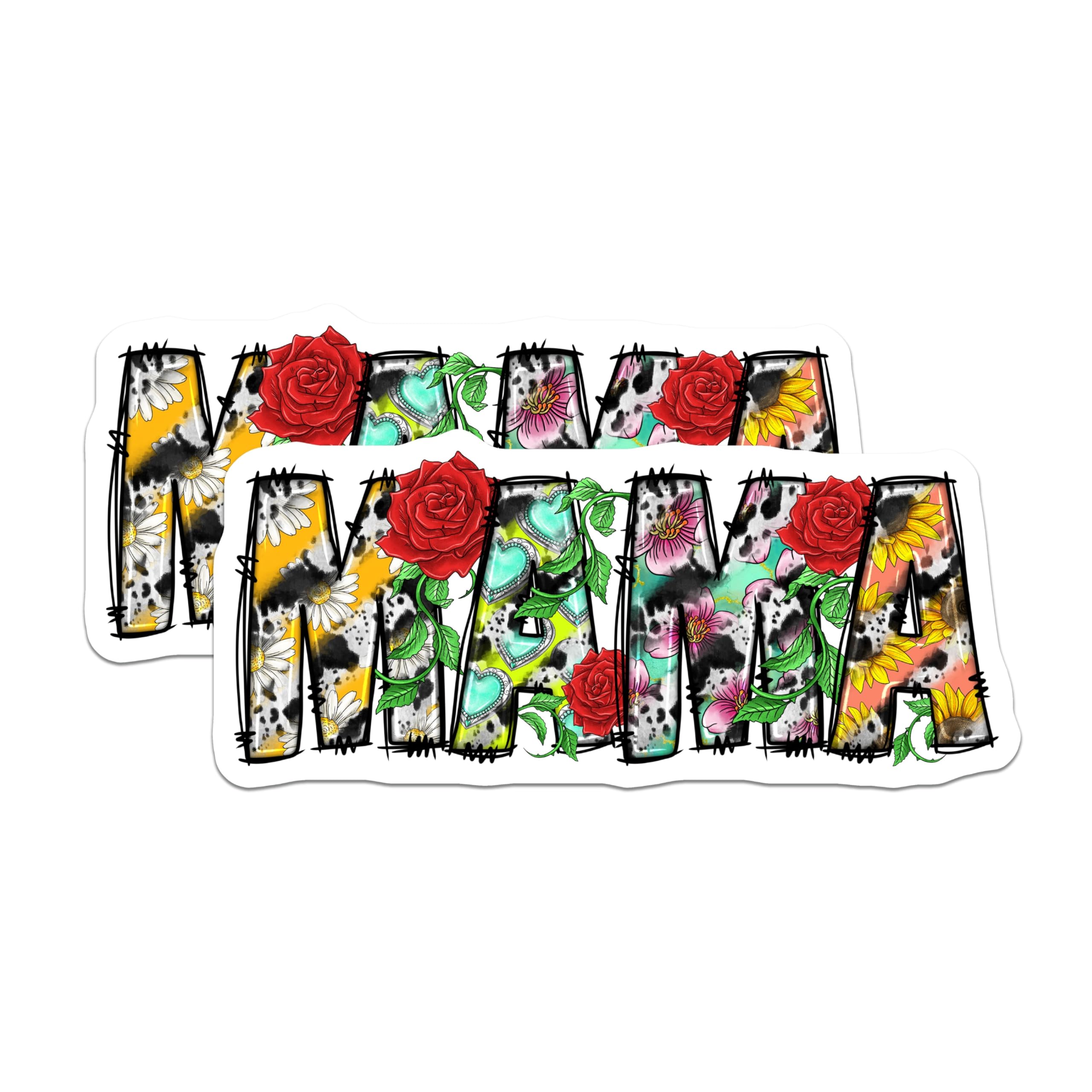 (2 Pack) Cow Print Mama Magnets - Floral Western Mama - Mother's Day Decor for New Moms - 5 Inches On Longest Side - Thick Durable Magnet - Made in USA - MAG29103