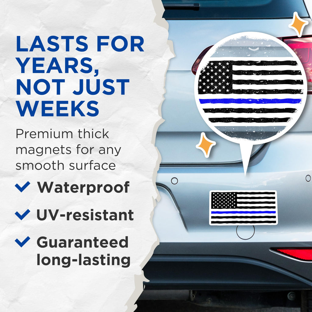 (2 Pack) Thin Blue Line Magnets - Police Support USA Flag - Law Enforcement Appreciation - Officer Patriotism Decal - 5 Inches On Longest Side - Thick Durable Magnet - Made in USA - MAG21251