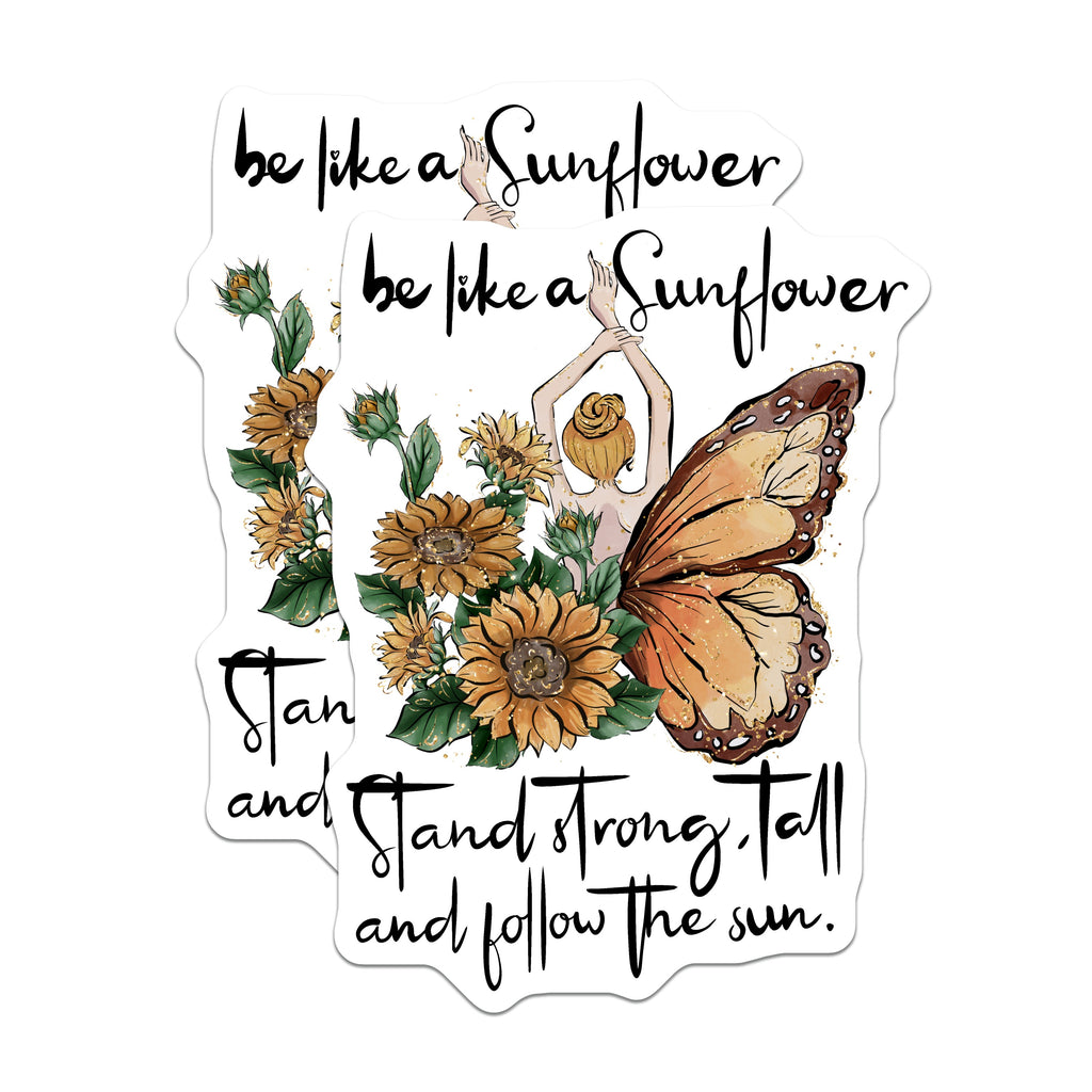 (2 Pack) Sunflower Quote Magnets - Be Like A Sunflower - Inspirational Butterfly Art - 5 Inches On Longest Side - Thick Durable Magnet - Made in USA - MAG38495