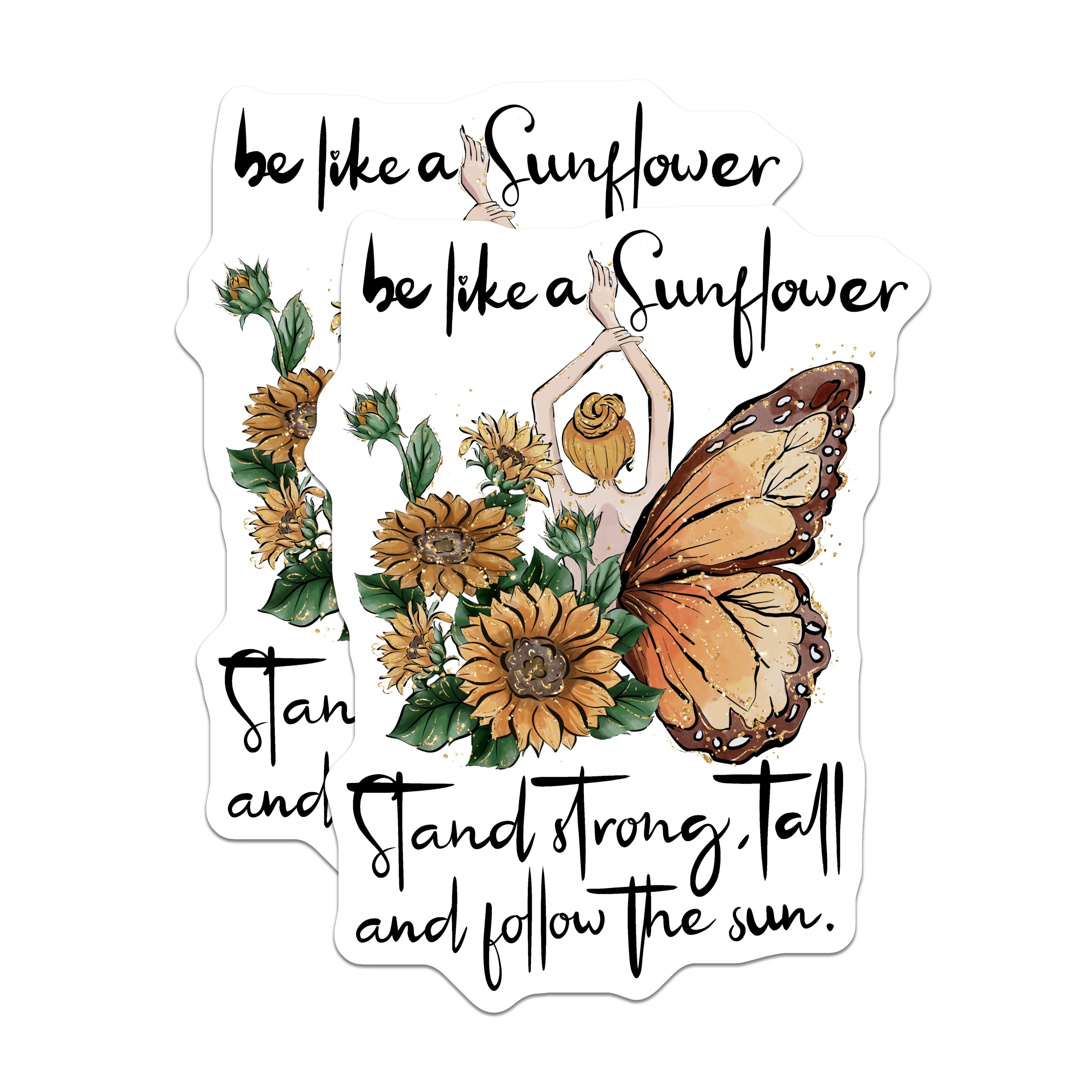 (2 Pack) Sunflower Quote Magnets - Be Like A Sunflower - Inspirational Butterfly Art - 5 Inches On Longest Side - Thick Durable Magnet - Made in USA - MAG38495