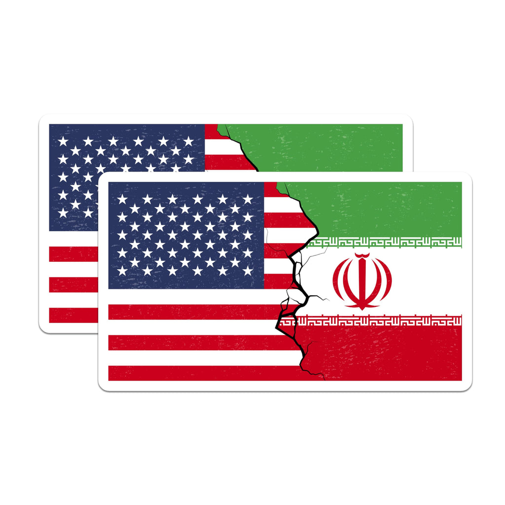(2 Pack) USA Iran Flag Magnets - Political Statement - Fridge Locker Decoration - 5" On Longest Side - Premium Magnet - for Cars, Refrigerators, Toolboxes, Lockers - Made in USA - MAG17296