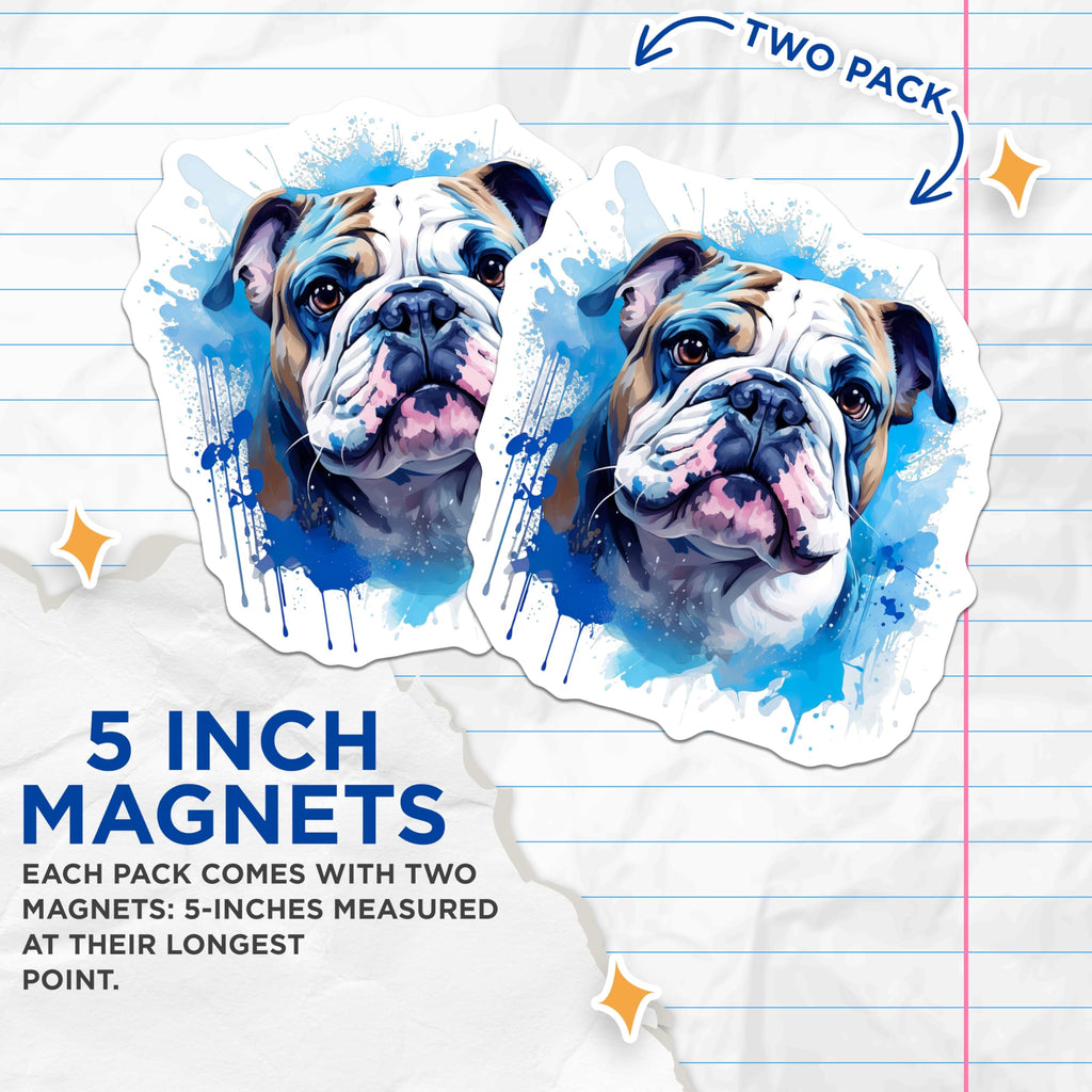 (2 Pack) English Bulldog Magnets - Watercolor Pet Portrait - Bulldog Lover Accents - 5 Inches On Longest Side - Thick Durable Magnet - Made in USA - MAG30613