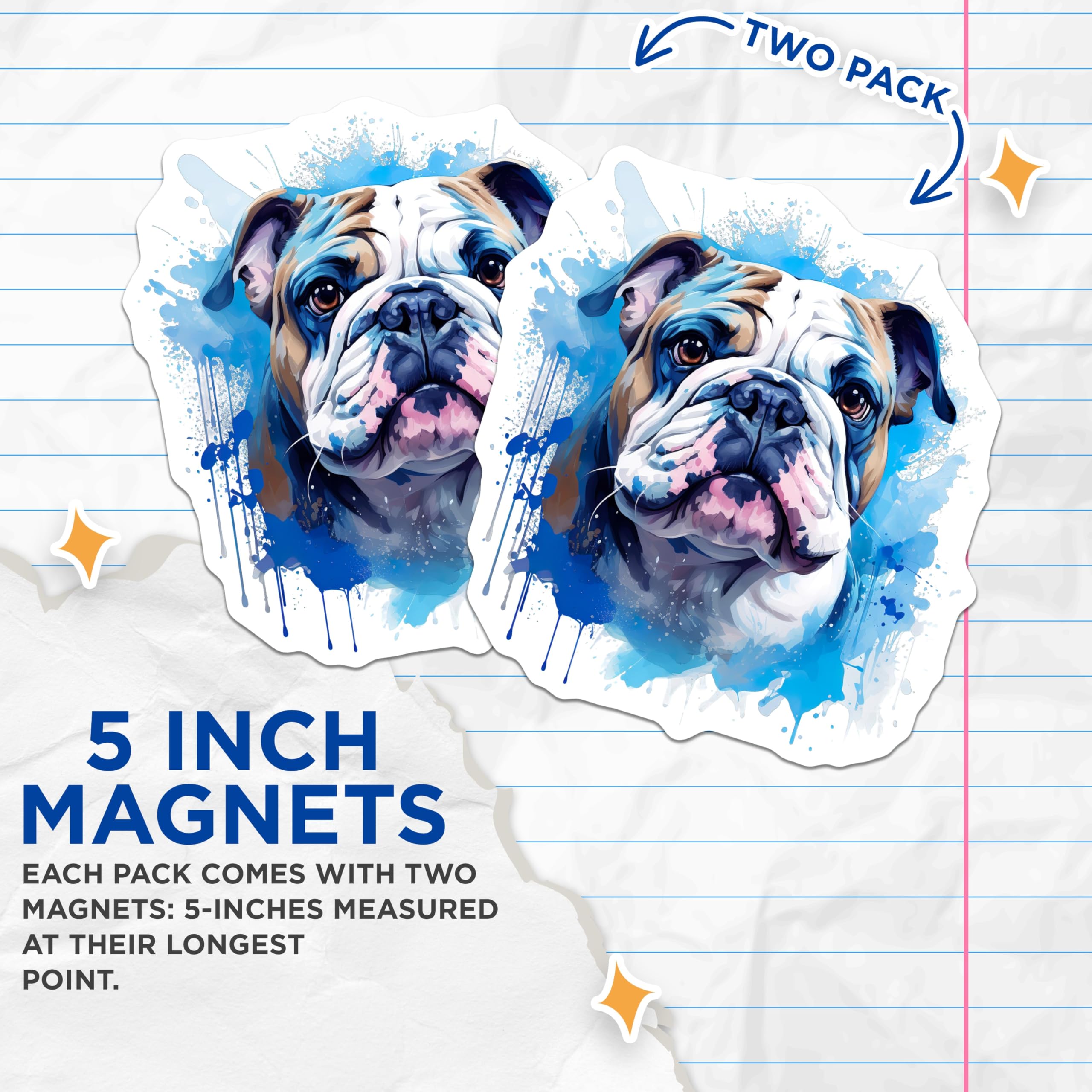 (2 Pack) English Bulldog Magnets - Watercolor Pet Portrait - Bulldog Lover Accents - 5 Inches On Longest Side - Thick Durable Magnet - Made in USA - MAG30613