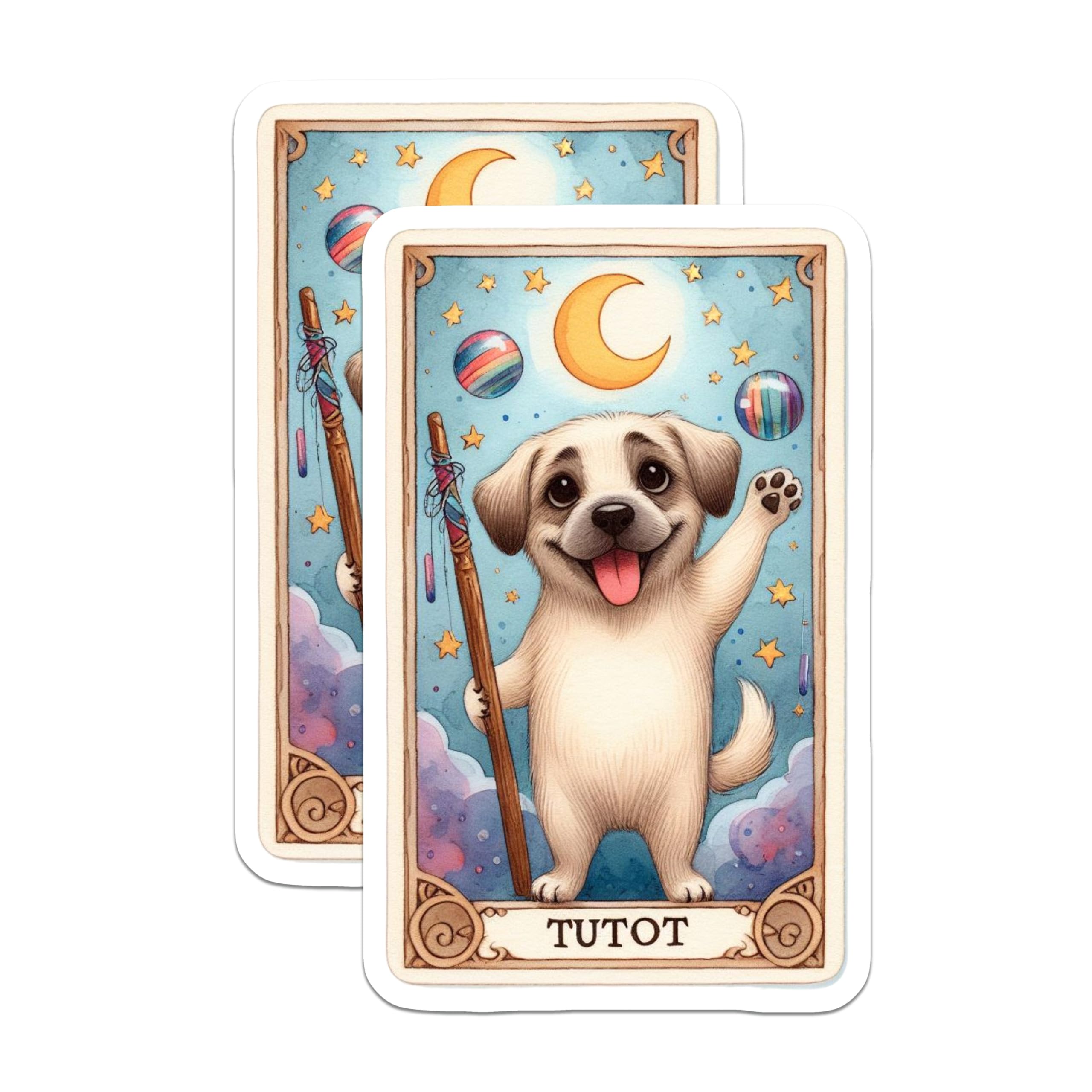(2 Pack) Whimsical Dog Magnets - Tarot Inspired Puppy Art - Celestial Canine Decor Magnets - 5 Inches On Longest Side - Thick Durable Magnet - Made in USA - MAG22495