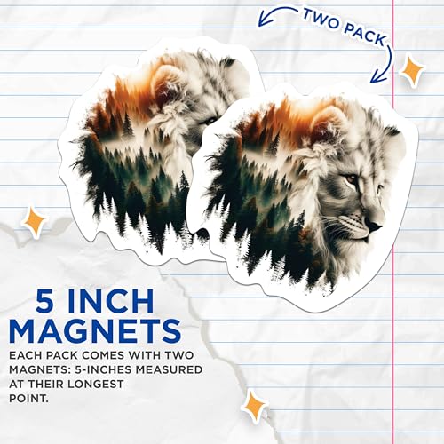 (2 Packs) Lion with Forest Background Magnets - Cool Lion Wilderness Nature Animal Magnets - 5 Inches On Longest Side - Premium Magnet - for Fridges, Toolboxes, Cars - Made in USA - MAG2268