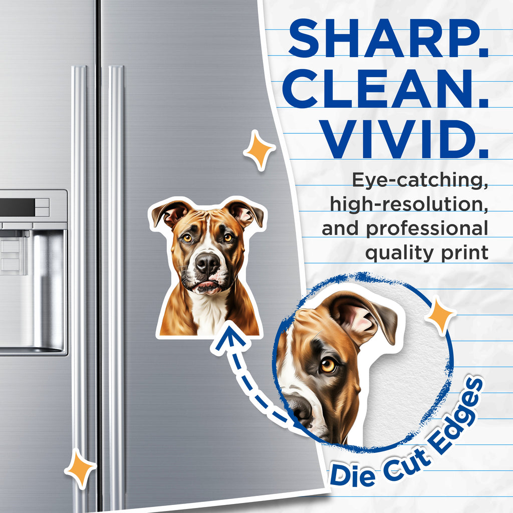 (2 Pack) Pit Bull Magnets - Realistic Dog Portrait - Bully Breed Art - Staffordshire Terrier - Pet Parent Decor - 5 Inches On Longest Side - Thick Durable Magnet - Made in USA - MAG38526