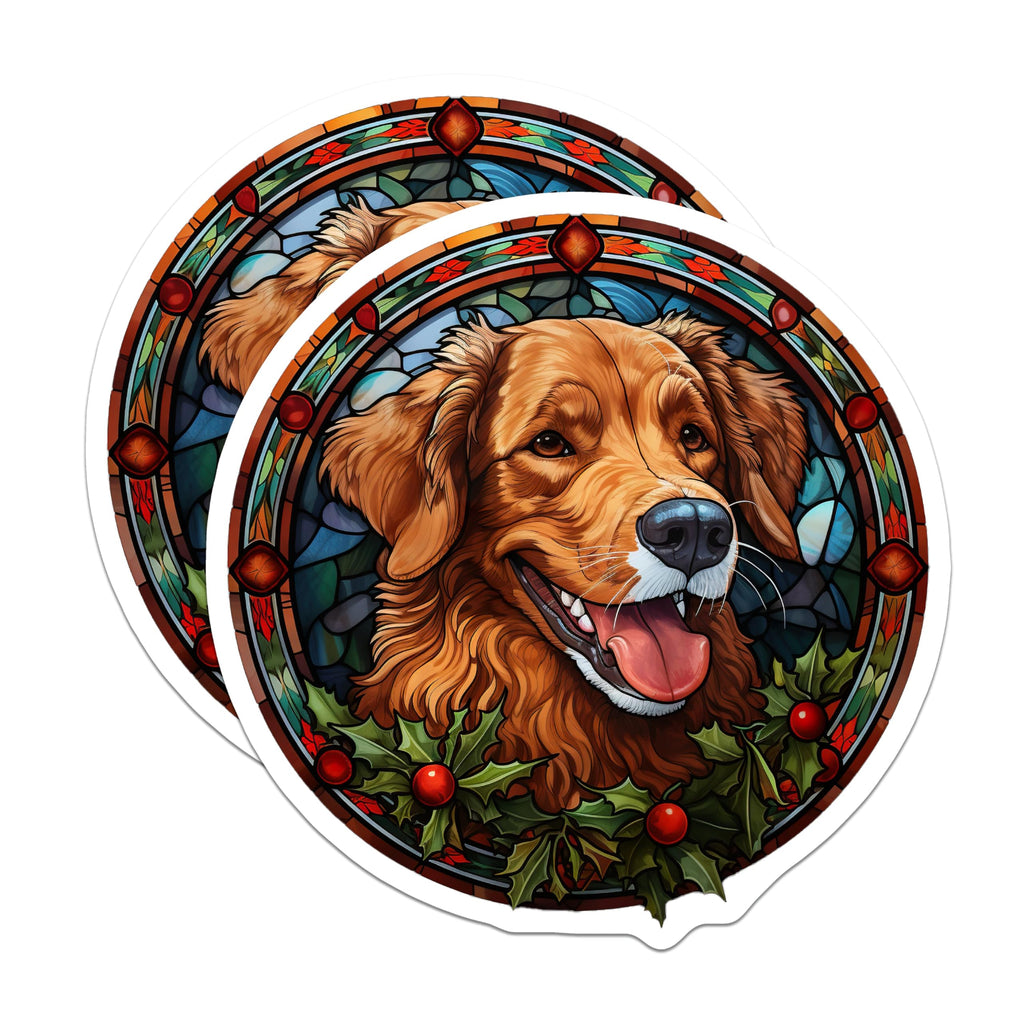 (2 Pack) Golden Retriever Stained Glass Magnets - Christmas Holiday Decor - Dog Lover Kitchen Accessories - 5 Inches On Longest Side - Thick Durable Magnet - Made in USA - MAG27810