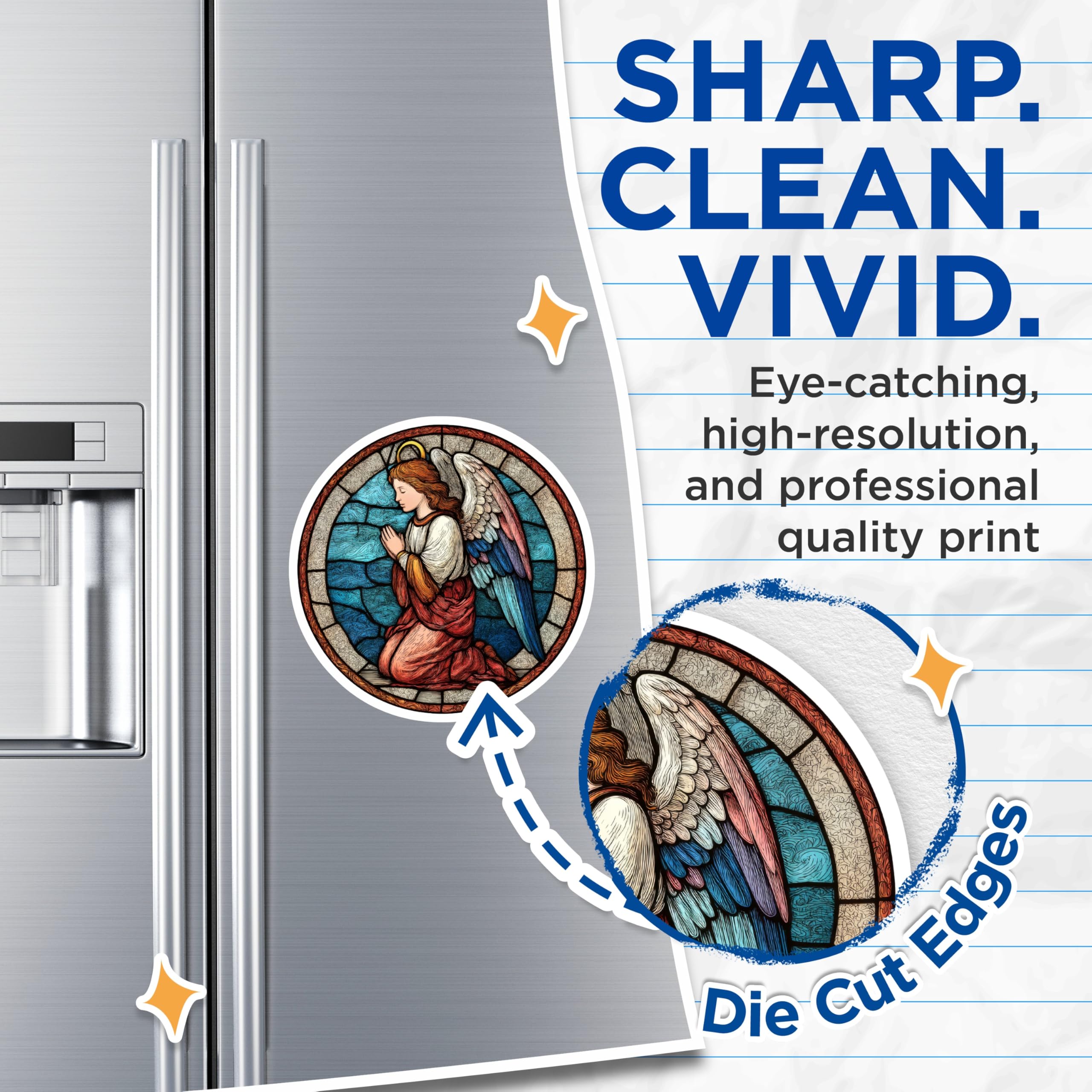 (2 Pack) Angel Magnets - Religious Magnet - Stained Glass Look - 5" On Longest Side - Premium Magnet - for Cars, Refrigerators, Toolboxes, Lockers - Made in USA - MAG14449